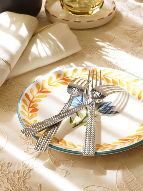 Pure Home and Living Silver Stainless Steel Zig Zag Textured Dessert Forks  Set of - Main Image
