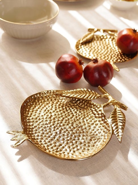 Pure Home and Living Gold Aluminium Pomegranate Decorative Platter (Large)