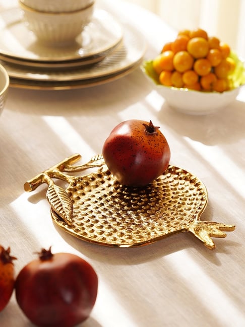 Pure Home and Living Gold Aluminium Pomegranate Decorative Platter (Small)
