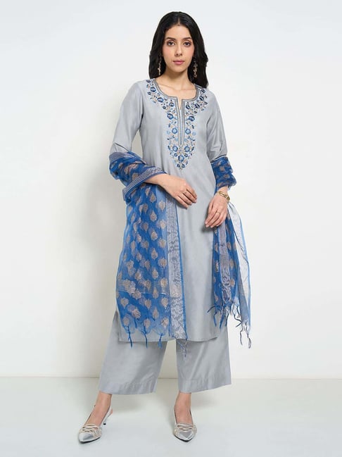 Rangmanch by Pantaloons Grey Embroidered Kurta Sets