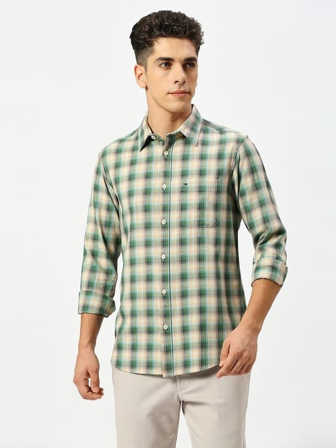 Basics Green Cotton Slim Fit Checks Shirt-picture-35