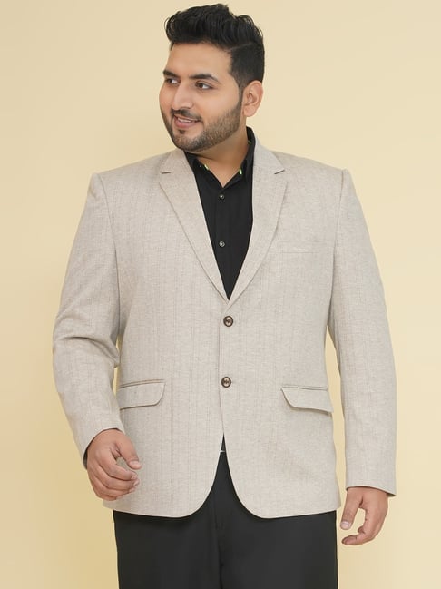 John Pride Beige Regular Fit Striped Blazer-picture-26