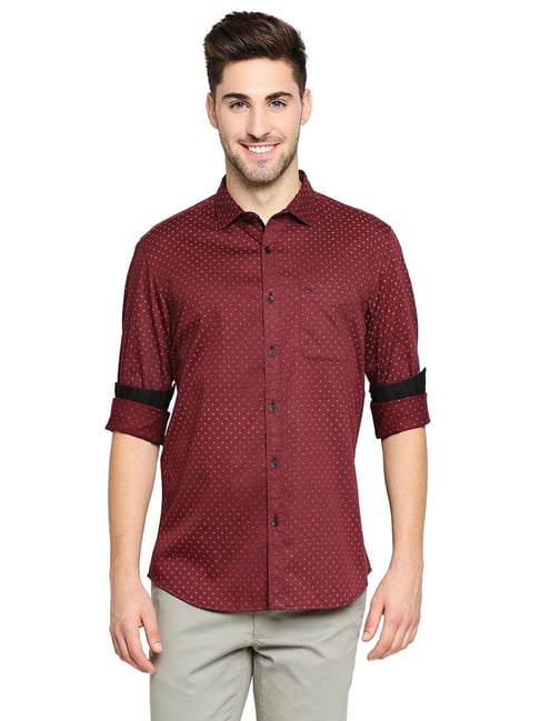 Basics Red Cotton Slim Fit Printed Shirt-picture-41