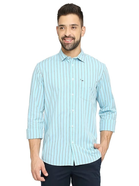 Basics Light Blue Cotton Slim Fit Striped Shirt-picture-41