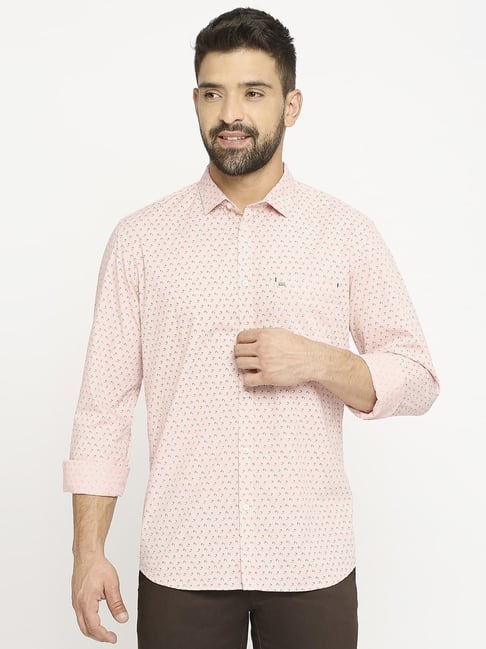 Basics Peach Cotton Slim Fit Printed Shirt-picture-25