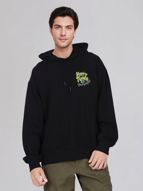 Wrangler Black Cotton Loose Fit Printed Hooded Sweatshirt-picture-33