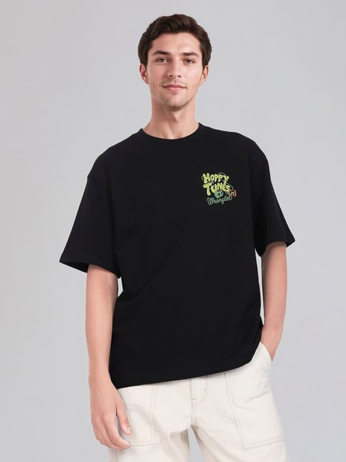 Wrangler Black Cotton Loose Fit Printed T-Shirt-picture-39