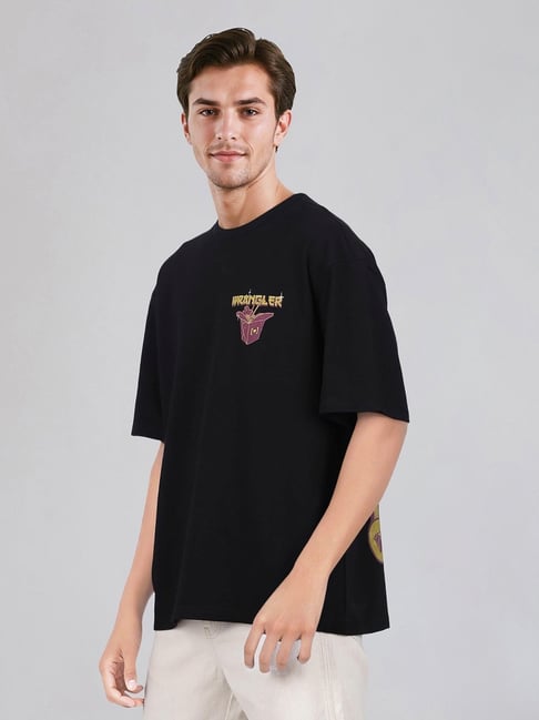 Wrangler Black Cotton Loose Fit Printed T-Shirt-picture-38