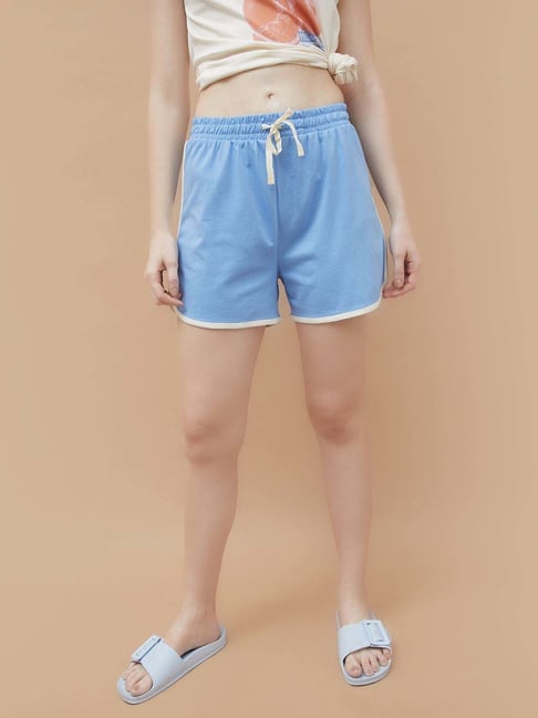 Ginger By Lifestyle Mid Blue Cotton Regular Fit Shorts-picture-43