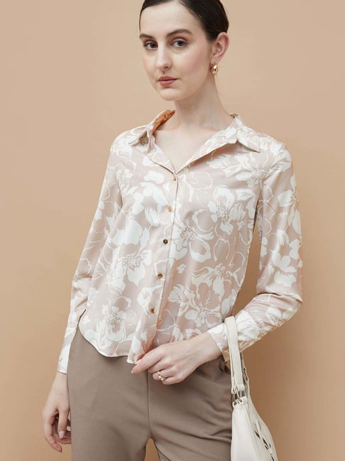 Code By Lifestyle Beige Regular Fit Printed Shirt-picture-17