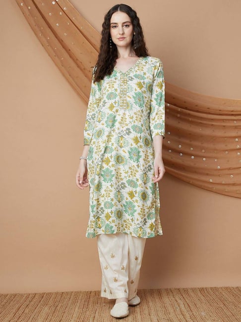 Melange By Lifestyle Off White Regular Fit Printed Kurtas-picture-18