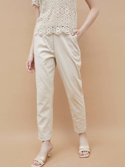 Code By Lifestyle Beige Cotton Regular Fit Trousers-picture-37