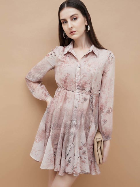 Code By Lifestyle Beige Regular Fit Printed Dress-picture-31