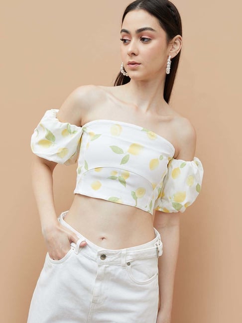 Ginger By Lifestyle White Regular Fit Printed Crop Top