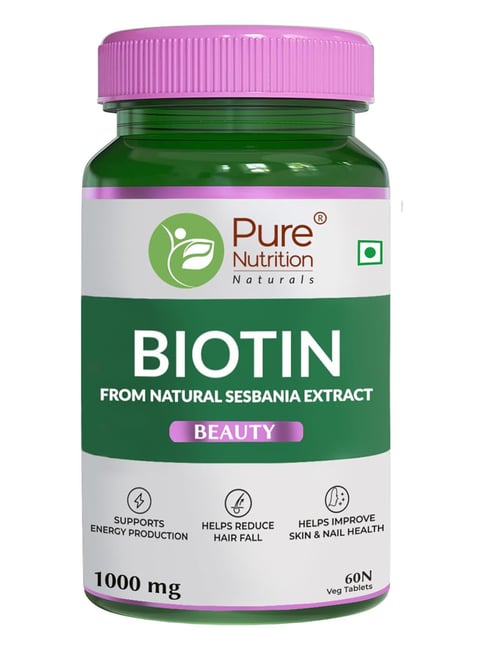 Pure Nutrition Biotin with Sesbania Grandiflora, Bamboo Shoot, Moringa Leaf, Amla & Multiminerals