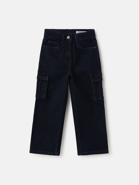 Blue Giraffe Girls Blue Cotton Blend Solid Jeans