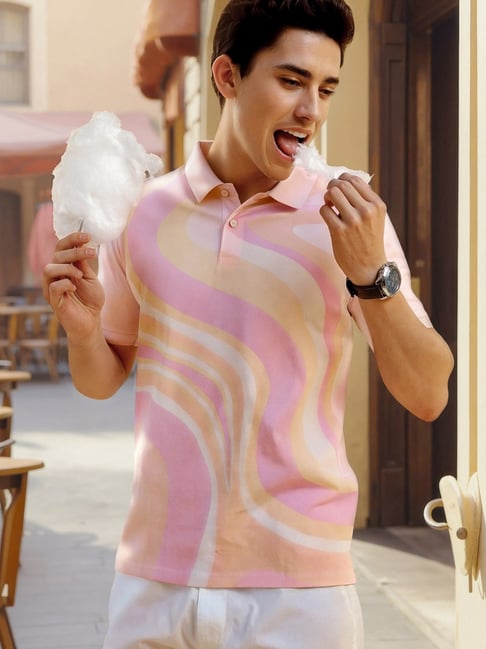 Allen Solly Pink Cotton Regular fit Abstract Polo T-Shirts