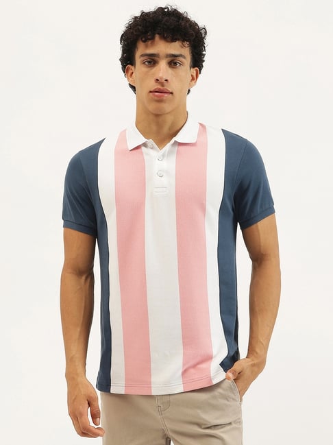 United Colors Of Benetton Multicolor Cotton Regular Fit Striped Polo T-Shirt