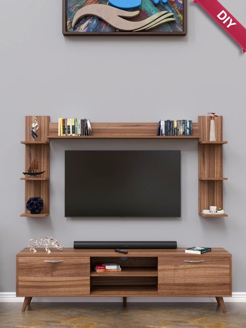 spyder craft engineered wood tv entertainment unit (wood brown)