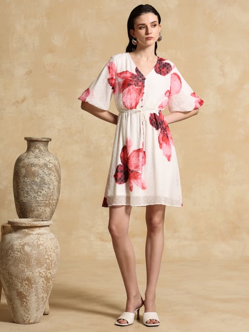 KAZO White Printed Casual Dress-picture-27