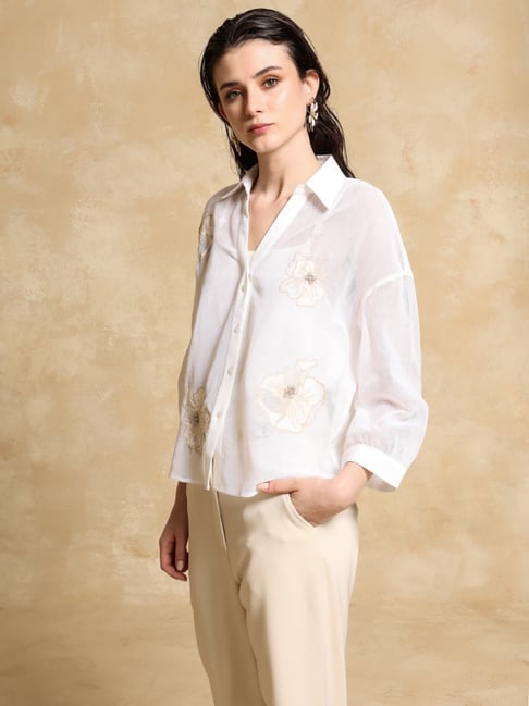 KAZO White Embroidered Casual Shirt-picture-44