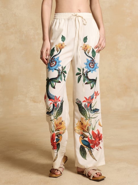 KAZO White Printed Casual Trousers-picture-44