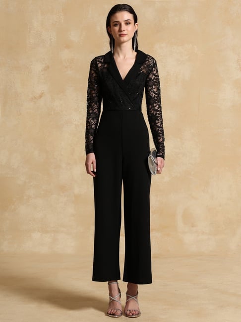 KAZO Black Lace Pattern Jumpsuit-picture-23