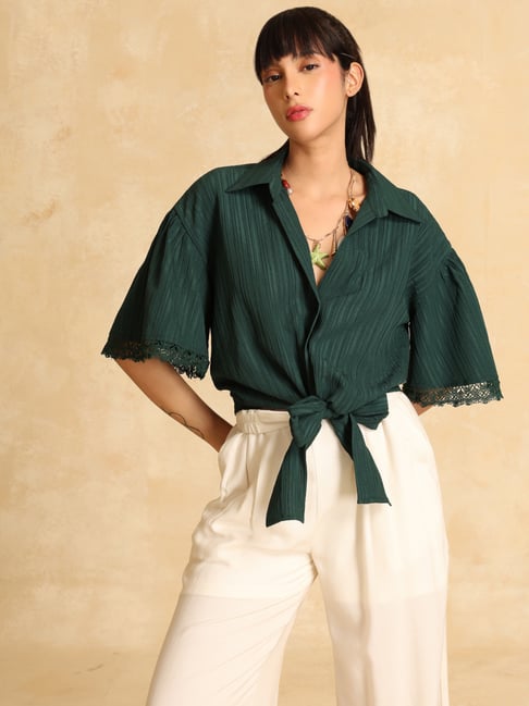 Kazo Green Textured Pattern Casual Shirt-picture-17