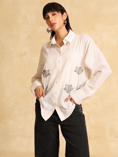 Kazo White Embroidered Casual Shirt-picture-45