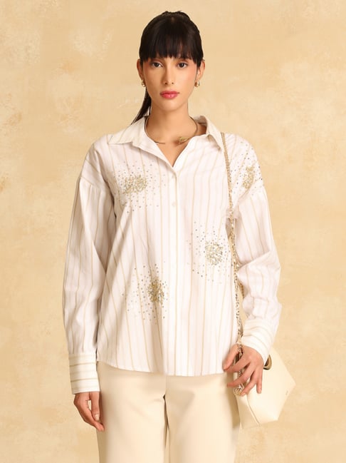 Kazo White Embroidered Casual Shirt-picture-46