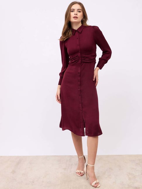 Styli Wine Regular Fit Self Pattern Dress-picture-18