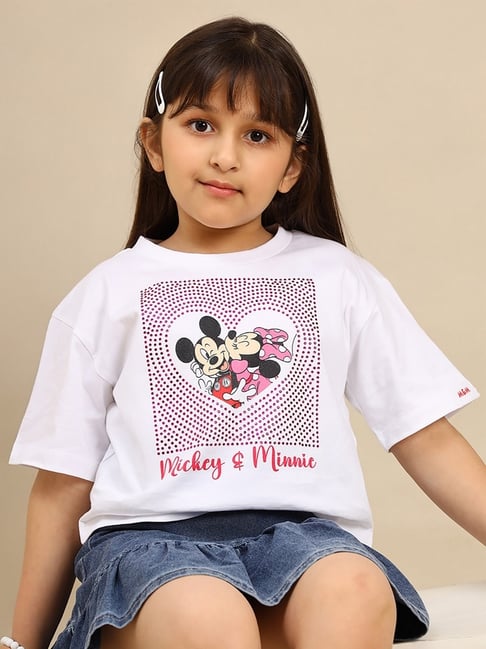 Kidsville Mickey & Friends Printed Boxy Fit T-Shirt For Girls