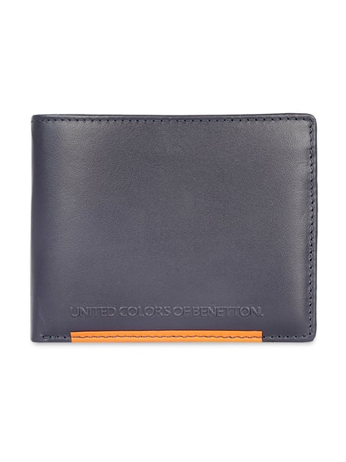 United Colors of Benetton Kloten Navy & Orange Leather RFID Protected Bi-Fold Wallet