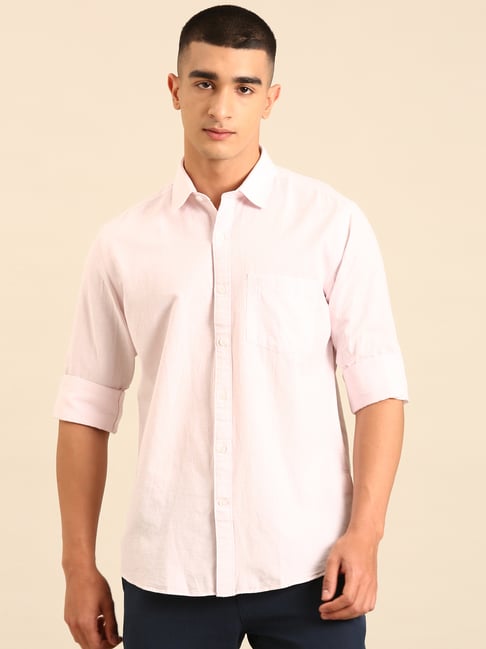 Cavallo by Linen Club Pink Linen Slim Fit Casual Shirt-picture-15