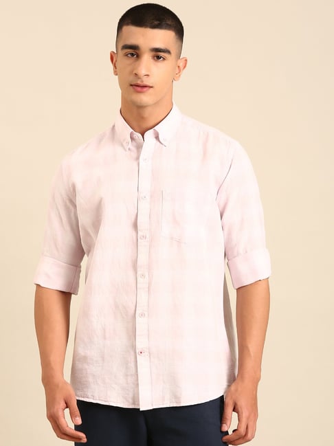 Cavallo by Linen Club Pink Linen Slim Fit Casual Shirt-picture-14