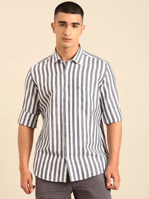 Cavallo by Linen Club Grey Linen Slim Fit Casual Shirt-picture-38