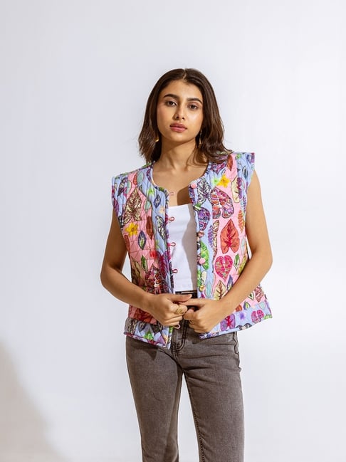 Aroop Shop India Cornflower Blue & Flamingo Pink Printed Jacket-picture-23