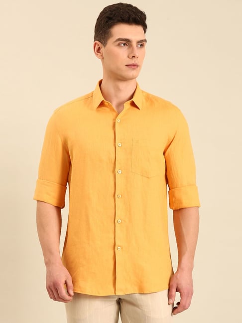 Linen Club Yellow Linen Slim Fit Casual Shirt-picture-21