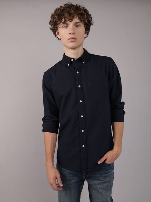 American Eagle Navy Cotton Regular fit Solid Shirt-picture-28
