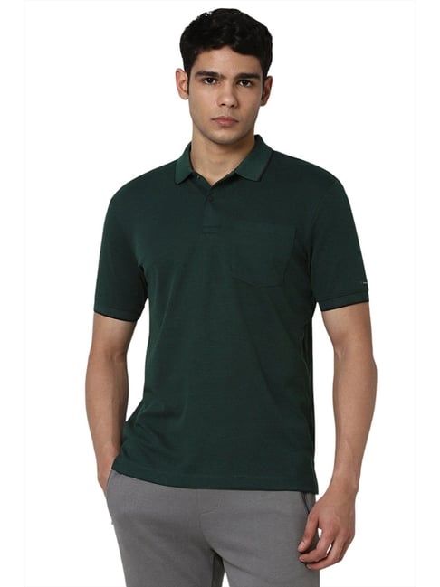 Van Heusen Green Blended Regular fit Solid Polo T-Shirt