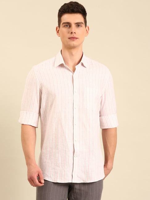Linen Club Pink Linen Slim Fit Casual Shirt-picture-13
