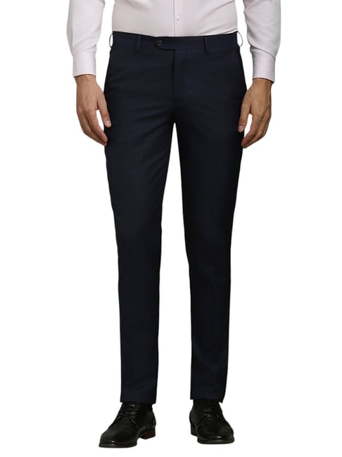 Louis Philippe Navy Blended Slim fit Stripes Trousers-picture-29