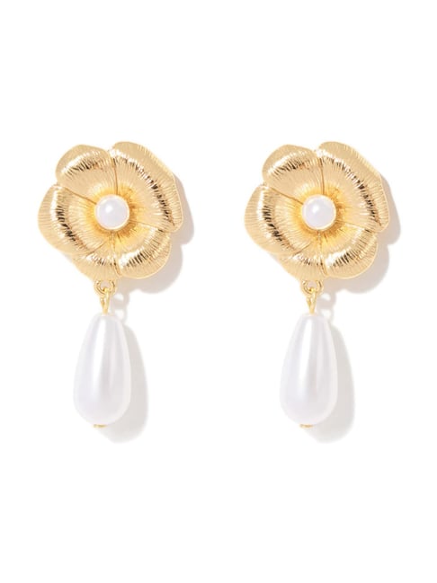 Forever New Pearl & Gold Jessica Flower Pearl Drop Earring-picture-23