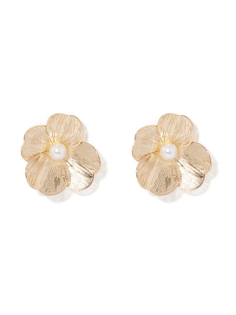 Forever New Pearl & Gold Floral Jewellery Tahlea Metal Petal Stud Earrings-picture-26