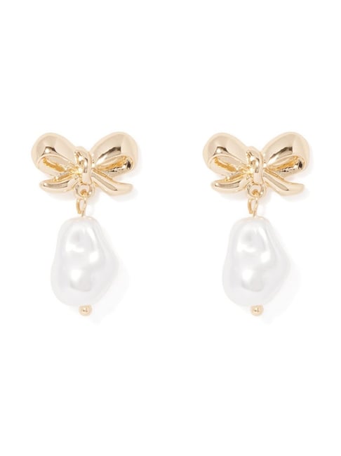 Forever New Pearl & Gold Minimal Katie Pearl & Bow Stud Earrings-picture-24