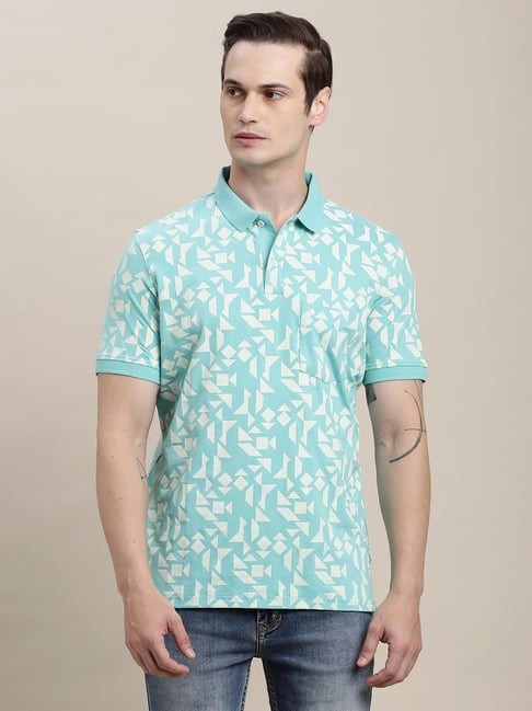 Turtle Sky Blue Slim Fit Printed Polo T-Shirt - Main Image