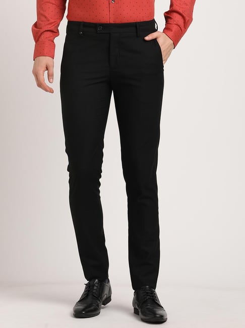 Turtle Black Ultra Slim Fit Chequered Trousers-picture-21