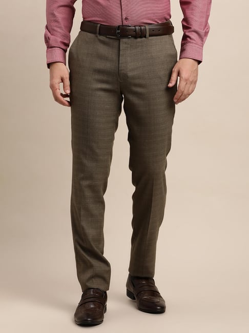 Turtle Brown Slim Fit Chequered Trousers-picture-27