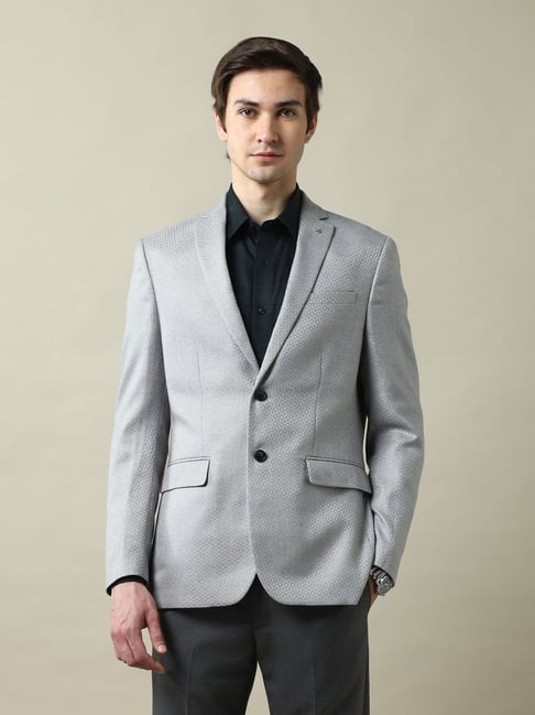 Arrow Grey Regular Fit Self Pattern Blazer