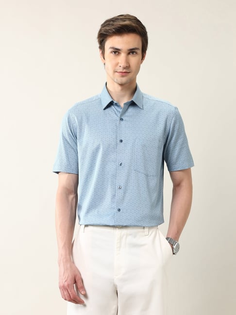 Arrow Blue Cotton Regular Fit Printed Shirt-picture-15